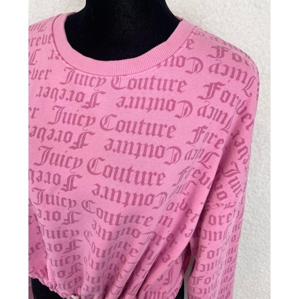 JUICY COUTURE x F21 • Pink Logo Print Long Sleeve Cropped Tie Sweatshirt, M - Picture 6 of 16